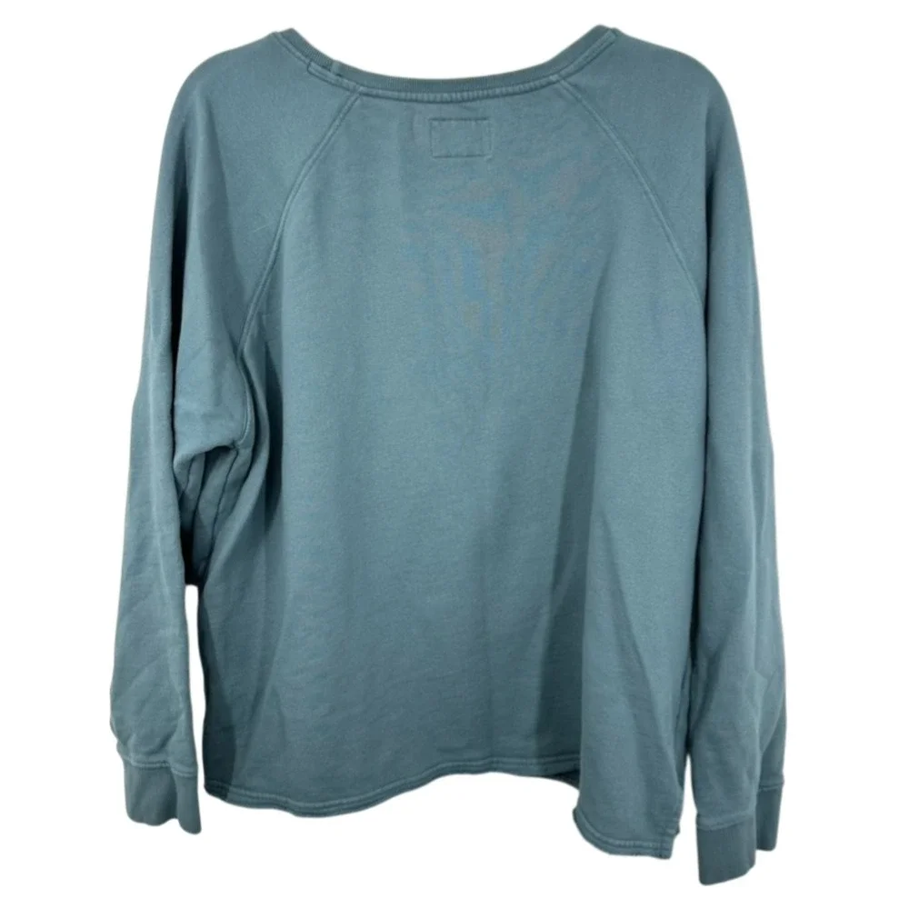 Pact Organic Cotton Raglan Sweatshirt Blue XL Pullover Crew Neck Side Slit - Picture 2 of 8